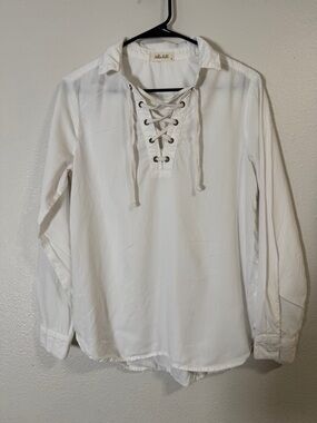 Bella Dahl White Lace-Up Popover Blouse